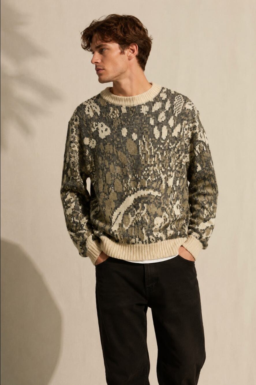 Saturdays Abstract Ramie Cotton Knit Sweater Large Made in Korea Vintage